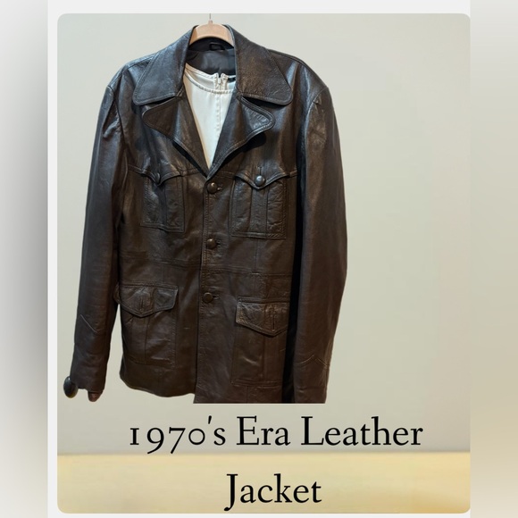 Men's 1960's-70's Darkest Brown Leather Jacket with pockets, belt loops, lining